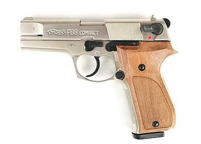 Schreckschusspistole Walther P88 nickel, Holzgriffschalen, Kal. 9mm PAK